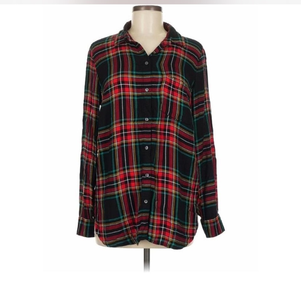 Red and Black Plaid Button-Up Shirt